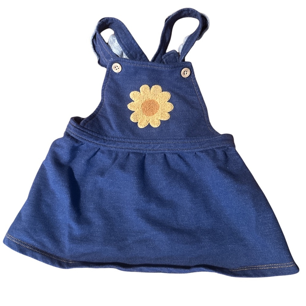 Blue Denim Kids Dress with Sunflower Embroidery